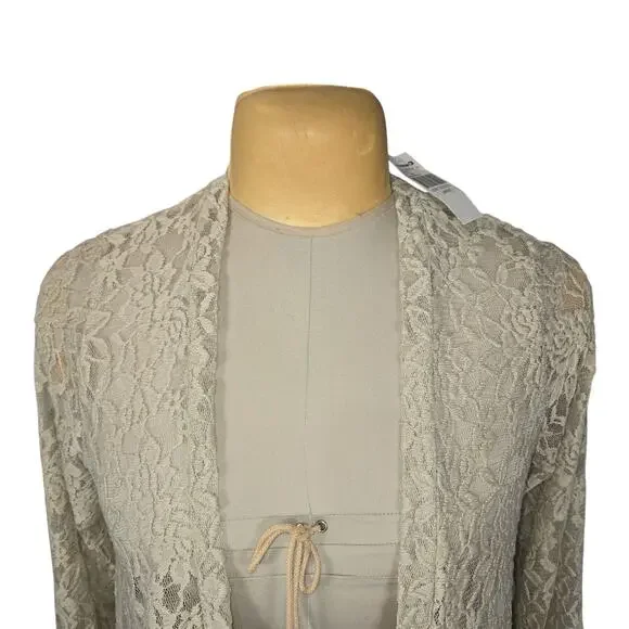 Daytrip Buckle Lace Flyaway Cardigan Large Cream Floral Sheer Open Front NWT - Picture 3 of 13